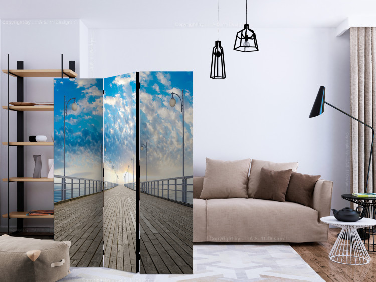 Folding Screen Pier - water under a long wooden bridge against the sky and clouds 134013 additionalImage 4