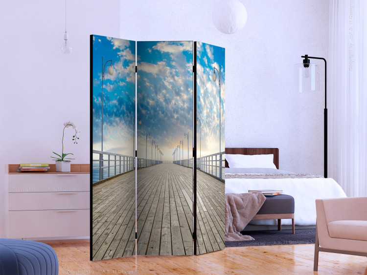 Folding Screen Pier - water under a long wooden bridge against the sky and clouds 134013 additionalImage 2