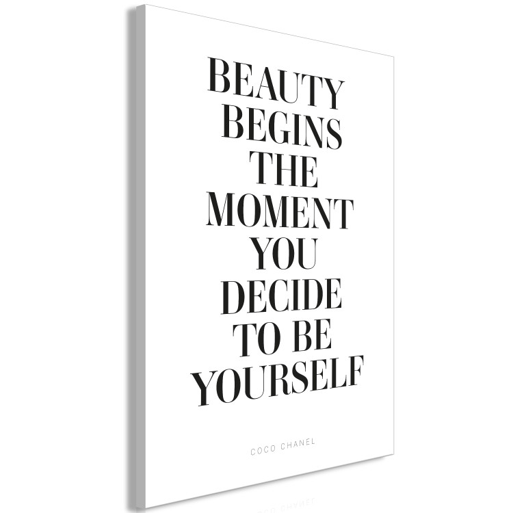 Canvas Print Where Beauty Begins (1-piece) Vertical - black and white inscriptions 134213 additionalImage 2