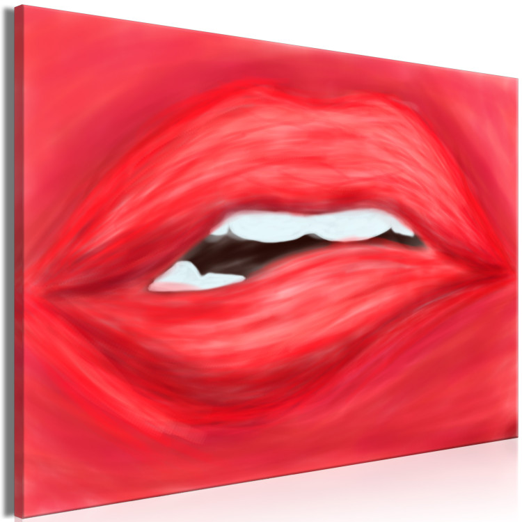 Canvas Print Female lips - slipping mouth on a bright-red background 134613 additionalImage 2