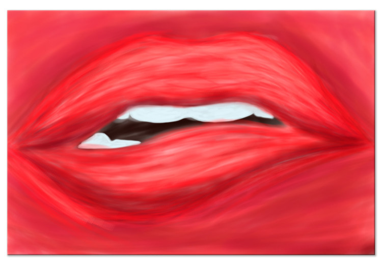 Canvas Print Female lips - slipping mouth on a bright-red background 134613