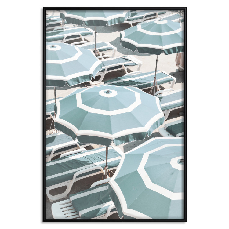 Poster Turquoise Umbrellas - summer landscape of a sandy beach filled with sunbeds 135913 additionalImage 10