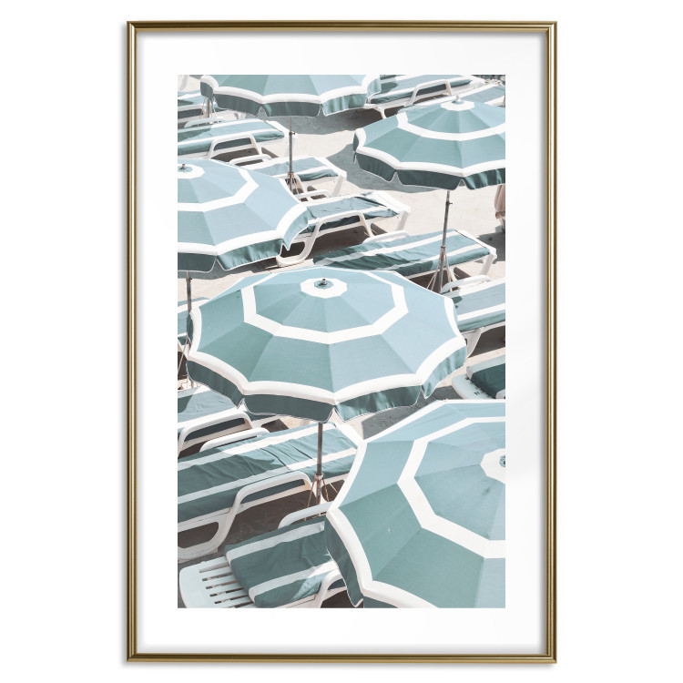 Poster Turquoise Umbrellas - summer landscape of a sandy beach filled with sunbeds 135913 additionalImage 13