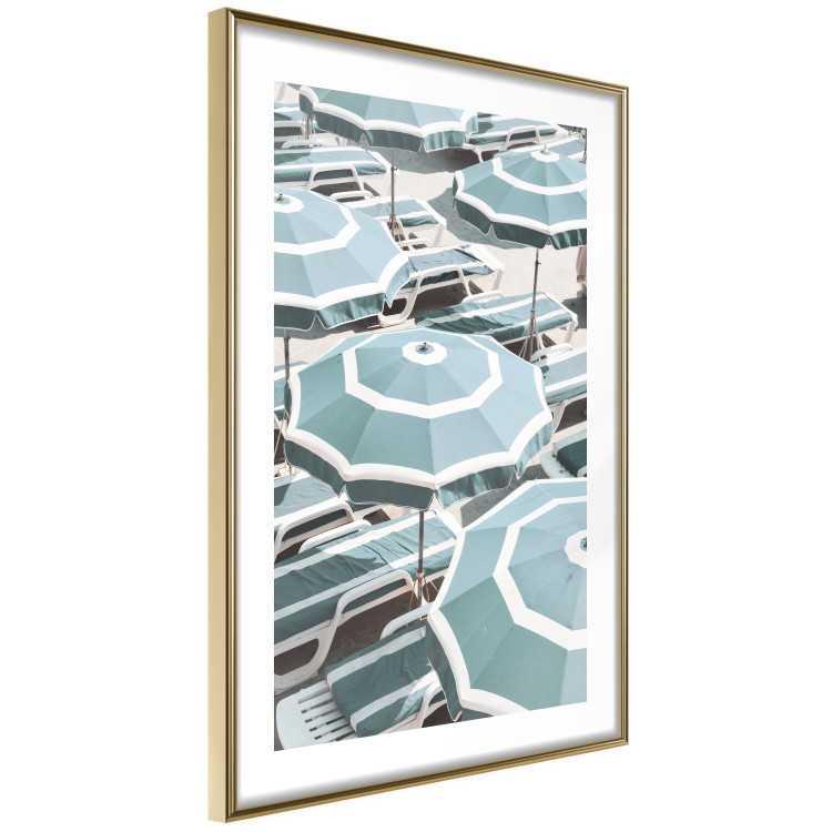 Poster Turquoise Umbrellas - summer landscape of a sandy beach filled with sunbeds 135913 additionalImage 3