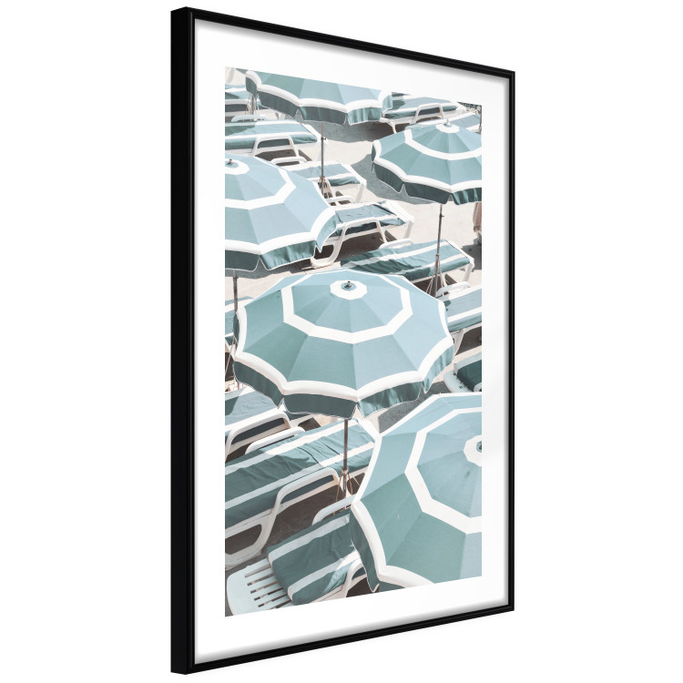 Poster Turquoise Umbrellas - summer landscape of a sandy beach filled with sunbeds 135913 additionalImage 4