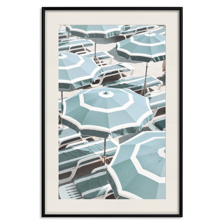 Poster Turquoise Umbrellas - summer landscape of a sandy beach filled with sunbeds 135913 additionalImage 17