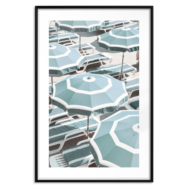 Poster Turquoise Umbrellas - summer landscape of a sandy beach filled with sunbeds 135913 additionalImage 14