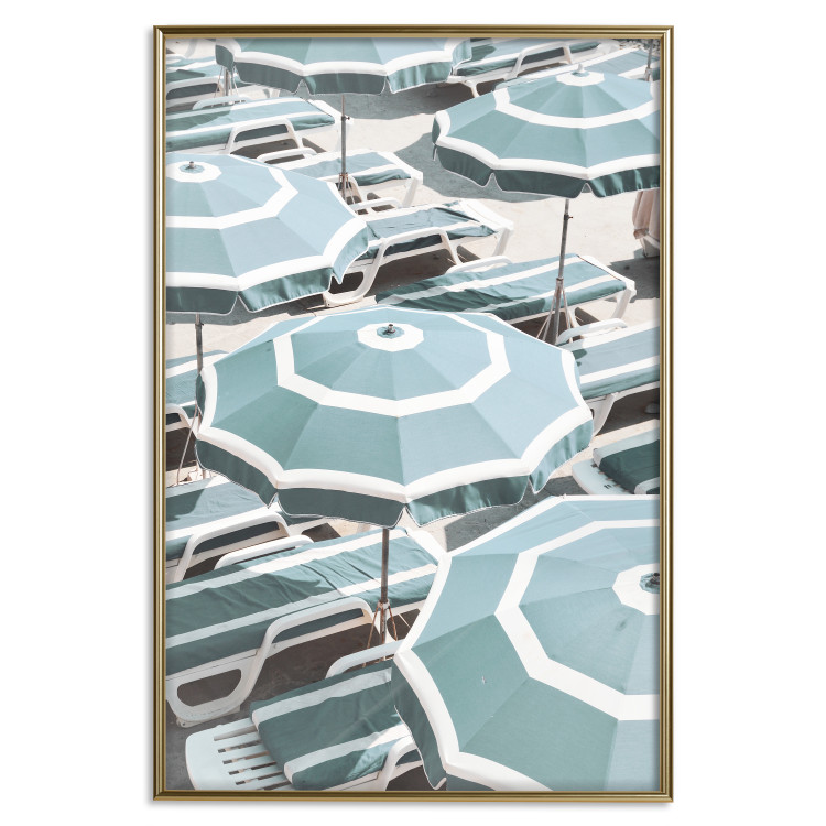Poster Turquoise Umbrellas - summer landscape of a sandy beach filled with sunbeds 135913 additionalImage 11