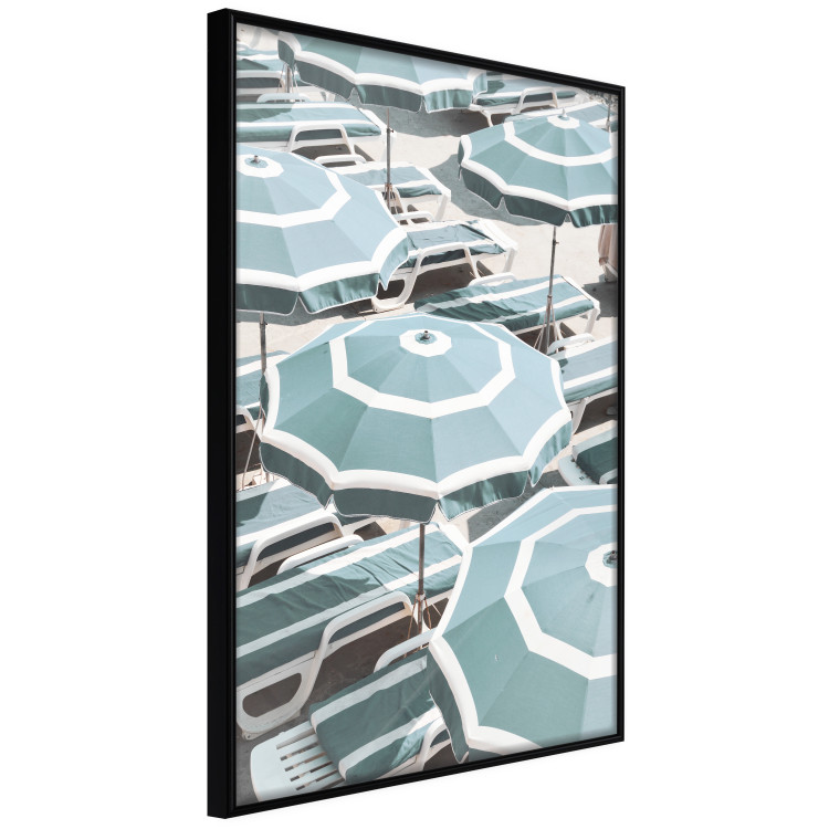 Poster Turquoise Umbrellas - summer landscape of a sandy beach filled with sunbeds 135913 additionalImage 6