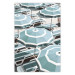 Poster Turquoise Umbrellas - summer landscape of a sandy beach filled with sunbeds 135913