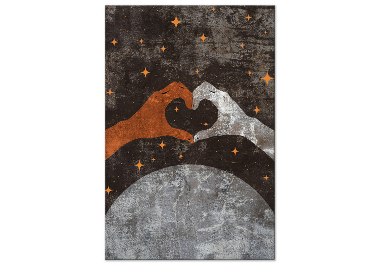 Canvas Print Hands clasped in heart shape - abstraction with black sky and stars 136013
