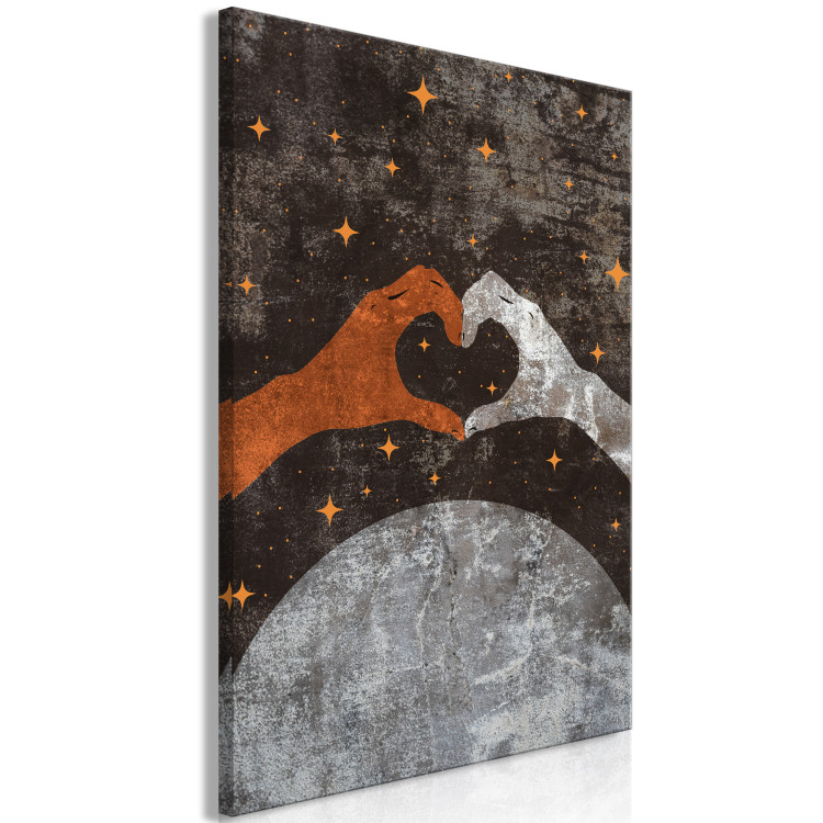 Canvas Print Hands clasped in heart shape - abstraction with black sky and stars 136013 additionalImage 2