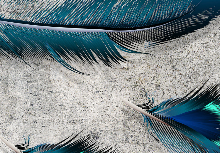 Photo Wallpaper In the wind - blown blue feathers on a concrete textured background 136313 additionalImage 4