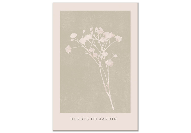 Canvas Print Herbs in the garden - twig on a beige background with the inscription 136513