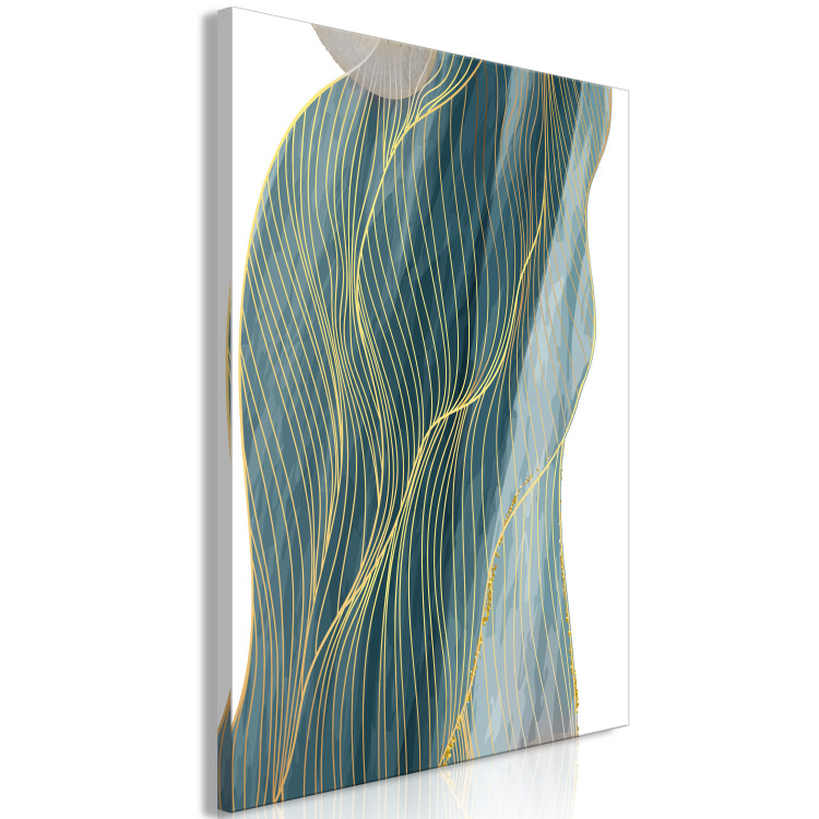 Canvas Print Golden and turquoise waves - abstraction on a white background 137213 additionalImage 2