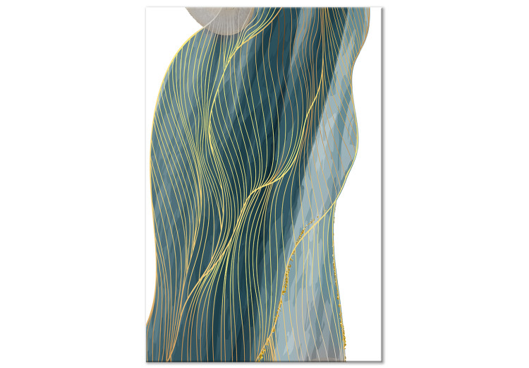 Canvas Print Golden and turquoise waves - abstraction on a white background 137213