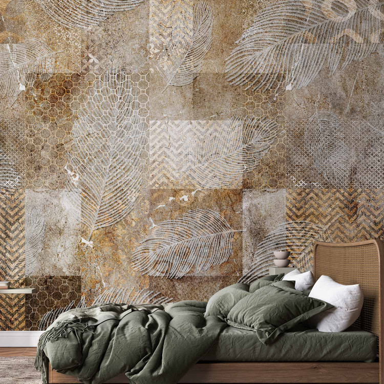 Photo Wallpaper Gilded composition - abstract with white leaves and patterned designs 142713 additionalImage 2