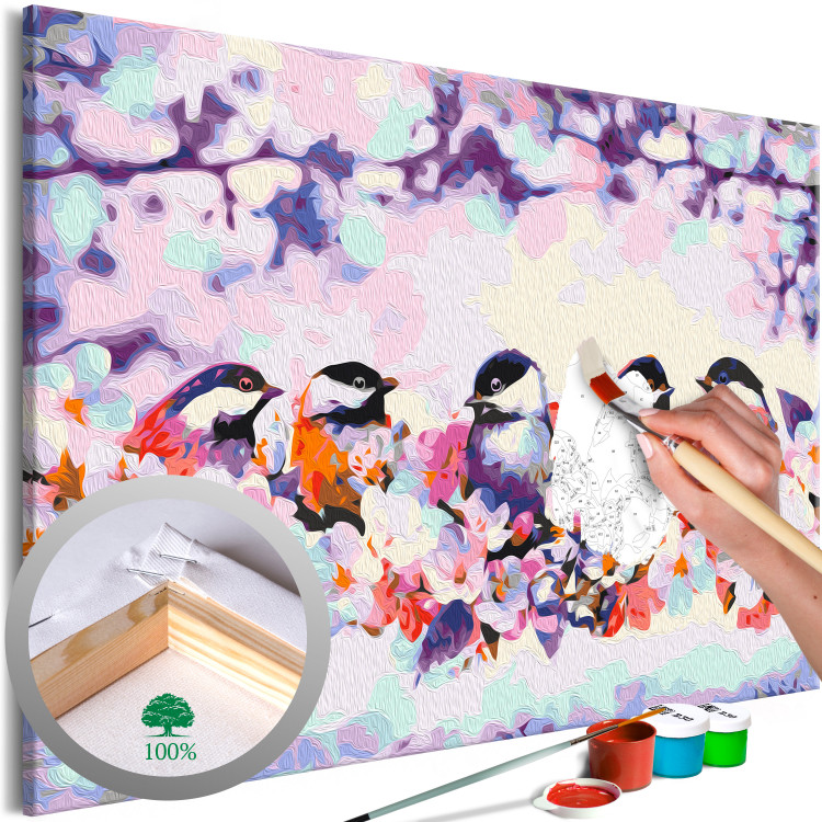 Paint by Number Kit Happy Tit - Birds on the Branch, Cherry Blossoms and Purple Spots 144613