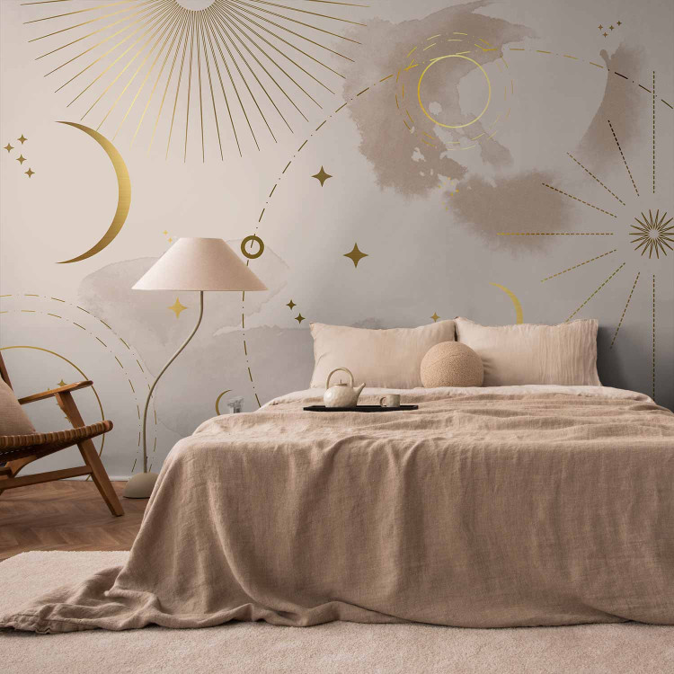 Photo Wallpaper Golden Constellation - Geometric Shapes Referring to the View of the Sky 146013