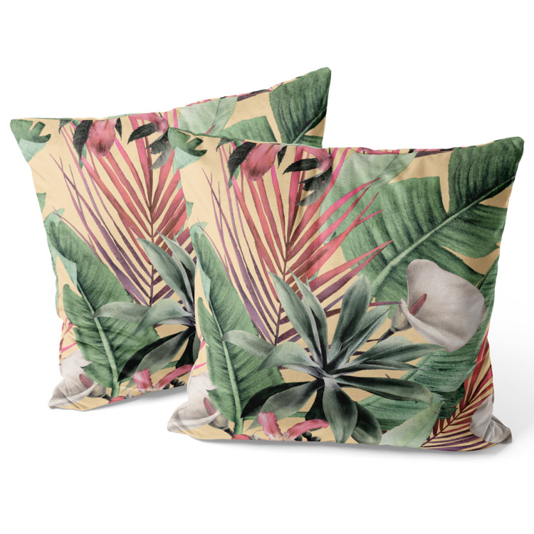 Decorative Velor Pillow Rainforest flora - a floral pattern with white flowers and leaves 147113 additionalImage 2