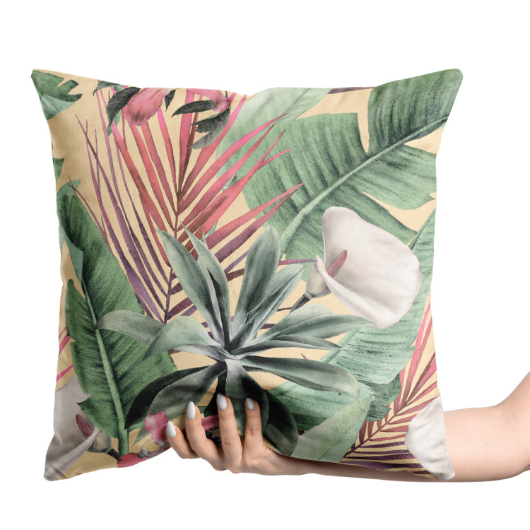 Decorative Velor Pillow Rainforest flora - a floral pattern with white flowers and leaves 147113 additionalImage 3