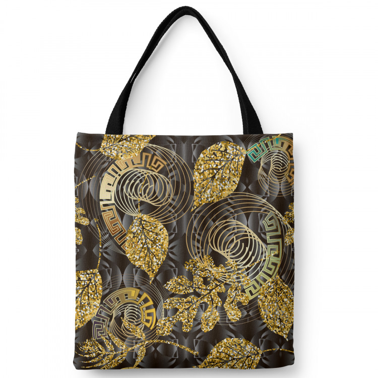 Shopping Bag Meander ornament - gold and black abstract motif with leaves 147613