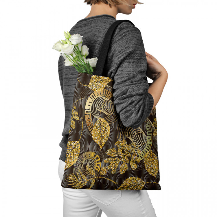 Shopping Bag Meander ornament - gold and black abstract motif with leaves 147613 additionalImage 3