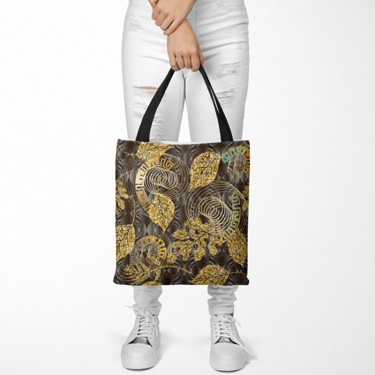 Shopping Bag Meander ornament - gold and black abstract motif with leaves 147613 additionalImage 2