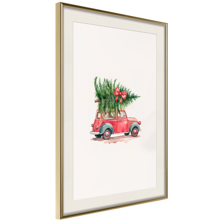 Wall Poster Christmas Transport - Watercolor Red Car With a Christmas Tree on the Roof 151713 additionalImage 21