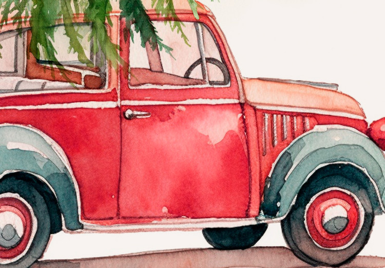 Wall Poster Christmas Transport - Watercolor Red Car With a Christmas Tree on the Roof 151713 additionalImage 7