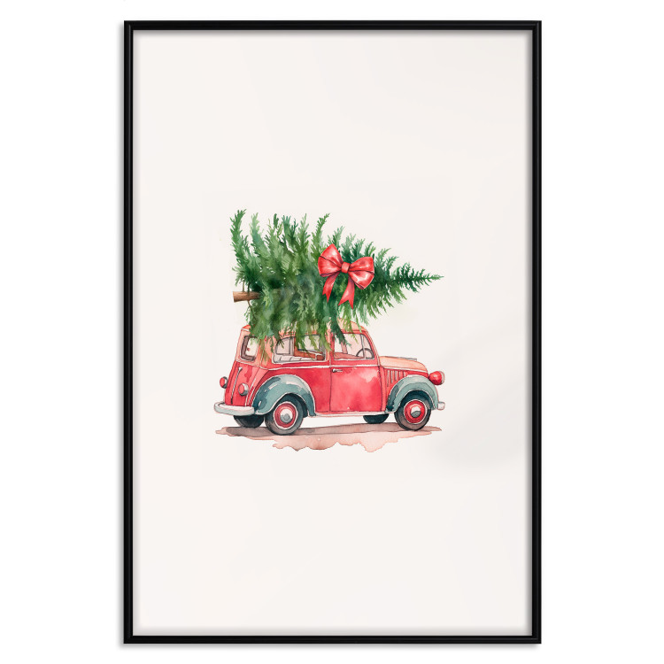 Wall Poster Christmas Transport - Watercolor Red Car With a Christmas Tree on the Roof 151713 additionalImage 9
