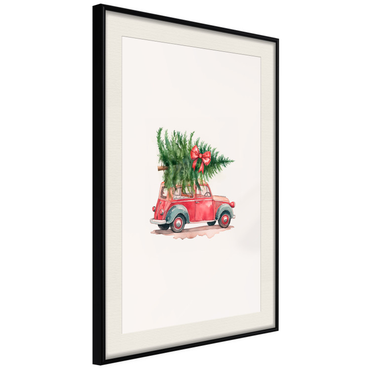 Wall Poster Christmas Transport - Watercolor Red Car With a Christmas Tree on the Roof 151713 additionalImage 19