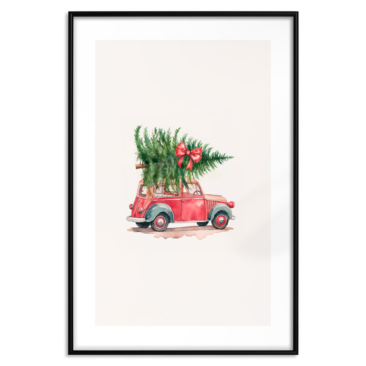 Wall Poster Christmas Transport - Watercolor Red Car With a Christmas Tree on the Roof 151713 additionalImage 13
