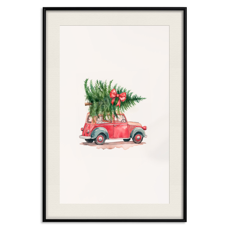 Wall Poster Christmas Transport - Watercolor Red Car With a Christmas Tree on the Roof 151713 additionalImage 15