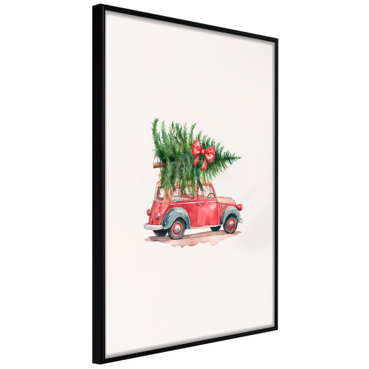 Wall Poster Christmas Transport - Watercolor Red Car With a Christmas Tree on the Roof 151713 additionalImage 10