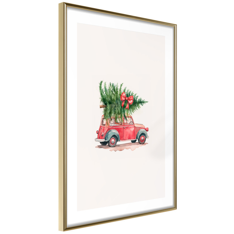Wall Poster Christmas Transport - Watercolor Red Car With a Christmas Tree on the Roof 151713 additionalImage 18
