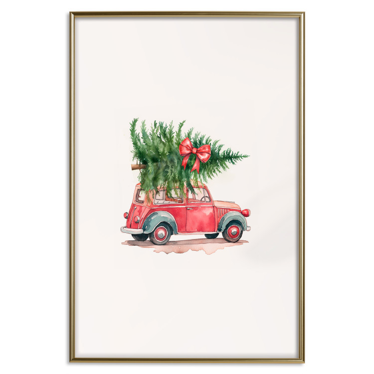 Wall Poster Christmas Transport - Watercolor Red Car With a Christmas Tree on the Roof 151713 additionalImage 11