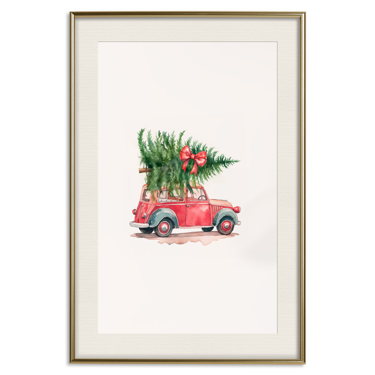 Wall Poster Christmas Transport - Watercolor Red Car With a Christmas Tree on the Roof 151713 additionalImage 14