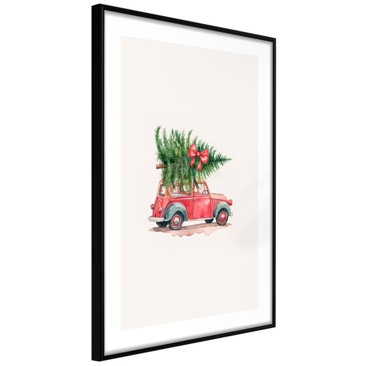 Wall Poster Christmas Transport - Watercolor Red Car With a Christmas Tree on the Roof 151713 additionalImage 16