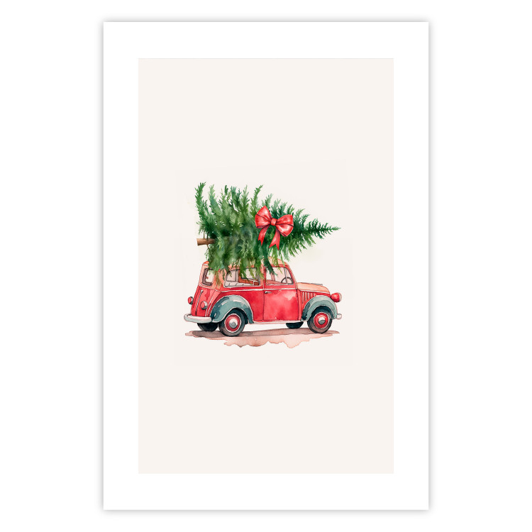 Wall Poster Christmas Transport - Watercolor Red Car With a Christmas Tree on the Roof 151713 additionalImage 6