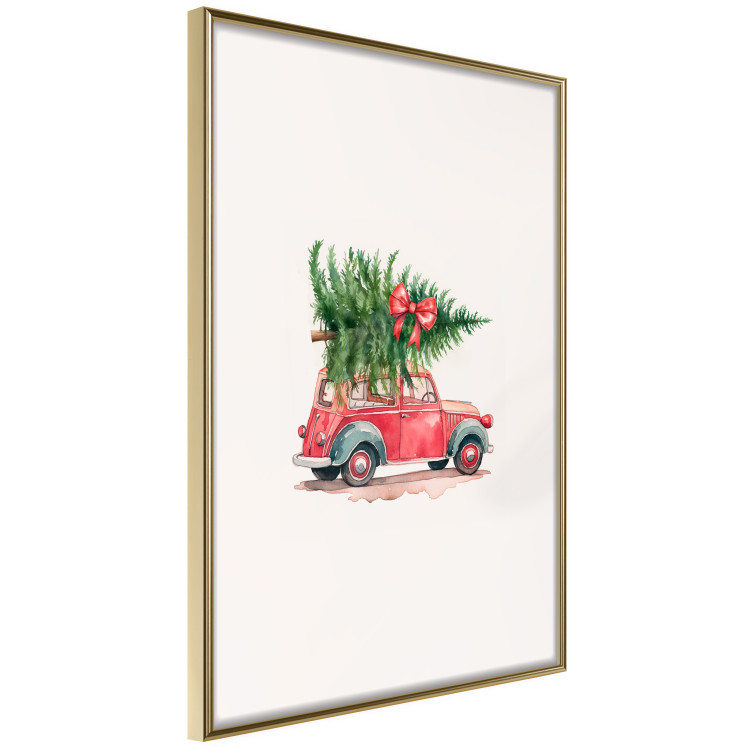 Wall Poster Christmas Transport - Watercolor Red Car With a Christmas Tree on the Roof 151713 additionalImage 17