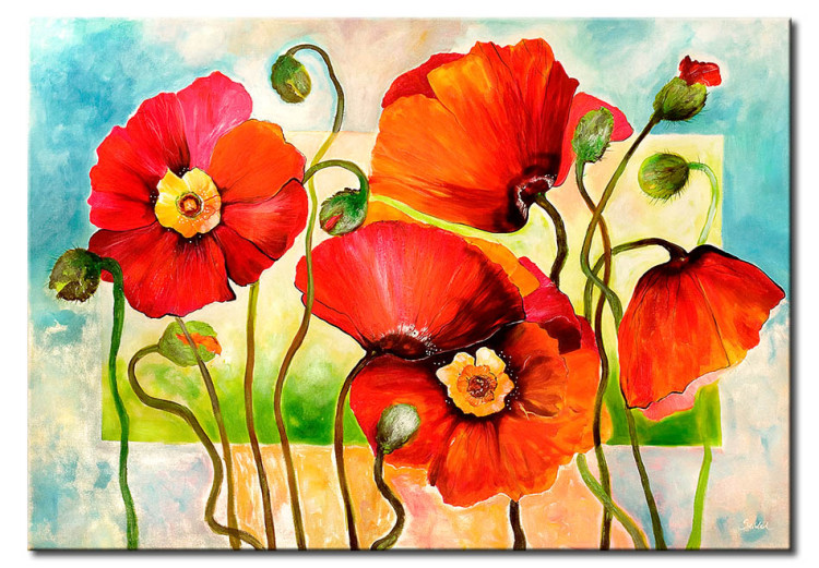 Canvas Joyful Blooming Red Poppies (1-piece) - colorful flower motif 46713