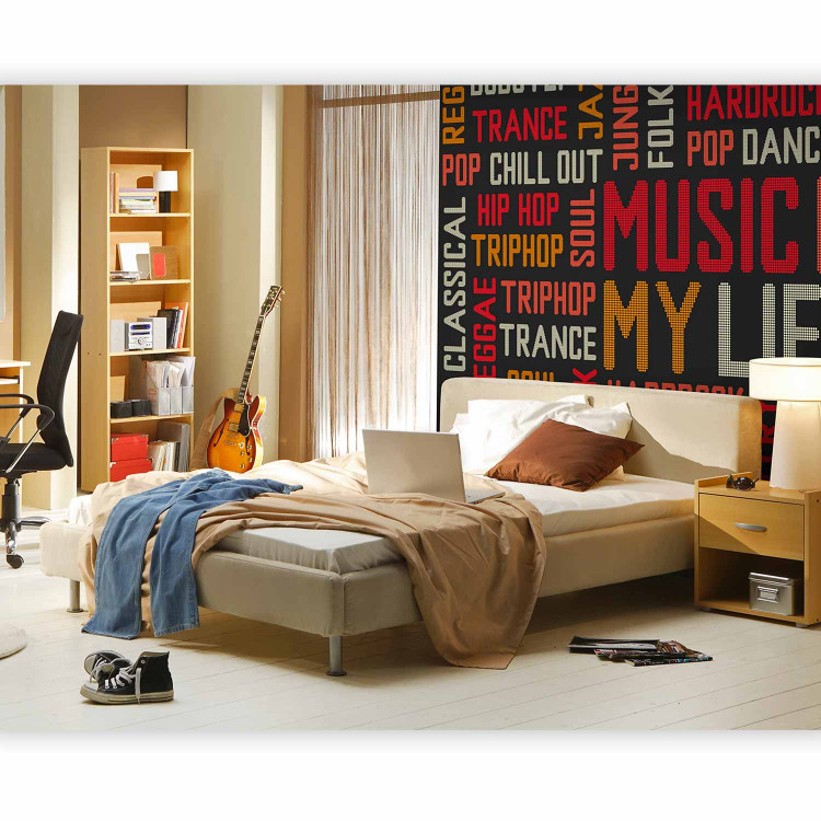 Wall Mural Music is My Life - Captions of different music genres on a dark background 61113 additionalImage 1