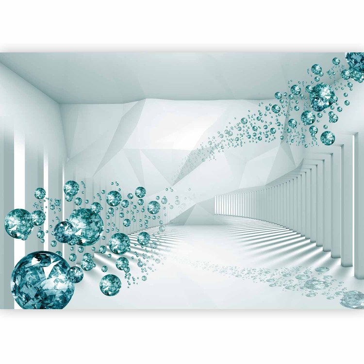 Wall Mural Corridor - white 3D geometric abstraction with blue diamonds 62513 additionalImage 1