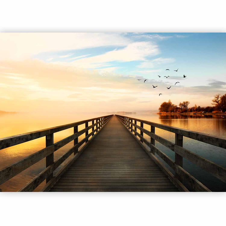 Wall Mural Landscape - a bridge over a calm lake surrounded by birds and trees 91613 additionalImage 1