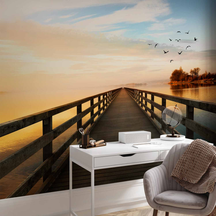 Wall Mural Landscape - a bridge over a calm lake surrounded by birds and trees 91613 additionalImage 4