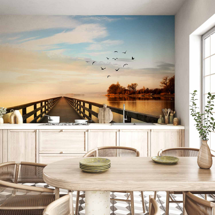 Wall Mural Landscape - a bridge over a calm lake surrounded by birds and trees 91613 additionalImage 6
