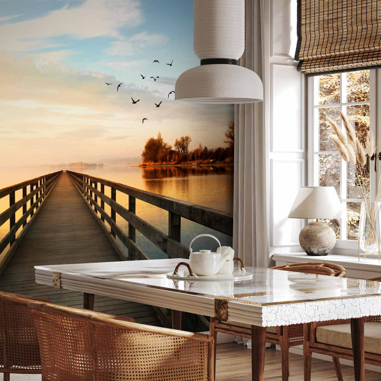 Wall Mural Landscape - a bridge over a calm lake surrounded by birds and trees 91613 additionalImage 7