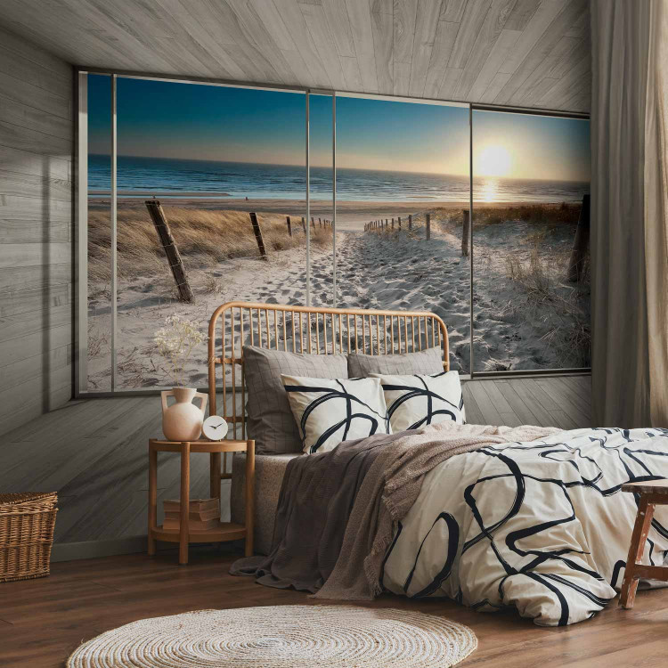 Photo Wallpaper View from the window - 3D landscape with sunrise beach and grey effect 93113 additionalImage 2