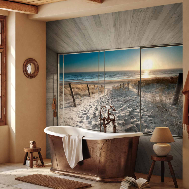 Photo Wallpaper View from the window - 3D landscape with sunrise beach and grey effect 93113 additionalImage 8